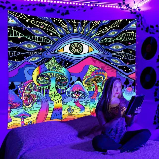 Planet Blacklight Tapestry Trippy Galaxy Uv Reactive Waterfall Landscape Wall Funny Tapestries Mysterious Mushroom Bohemia Tapiz