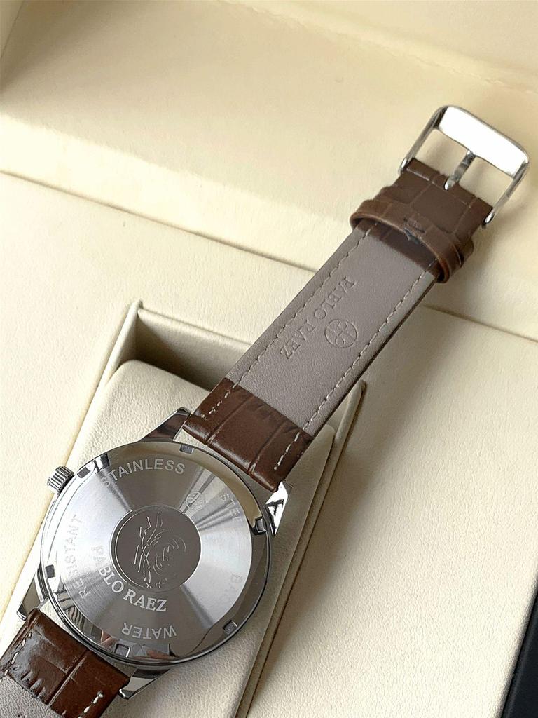 Ceas cu cuarț de afaceri pentru bărbați PABLO RAEZ: Automat, Rezistent la apă, cu Secundar continuu și Calendar.