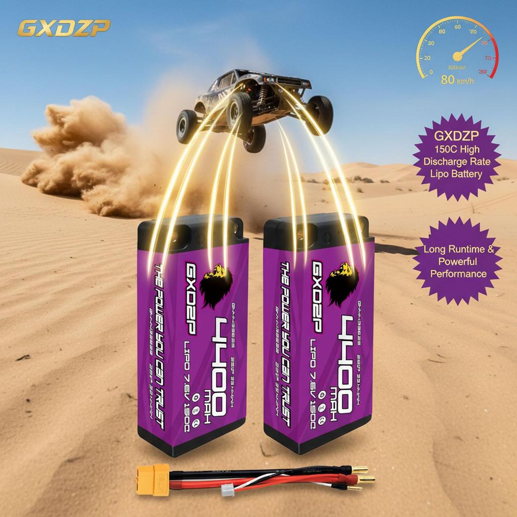 GXDZP Krótki LiPo 2S 7,6V 4400mAh 150C LCG Twarda Obudowa do Samochodów RC, Wtyczka 5mm, Japońska i Koreańska Bateria Litowo-Polimerowa, Skala 1/10, Ultralekka