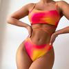 Womens Tie-Dye Print Adjustable Backless 3-Piece Bikini Set With Padded Cups Pool Beach Vacation Swimwear