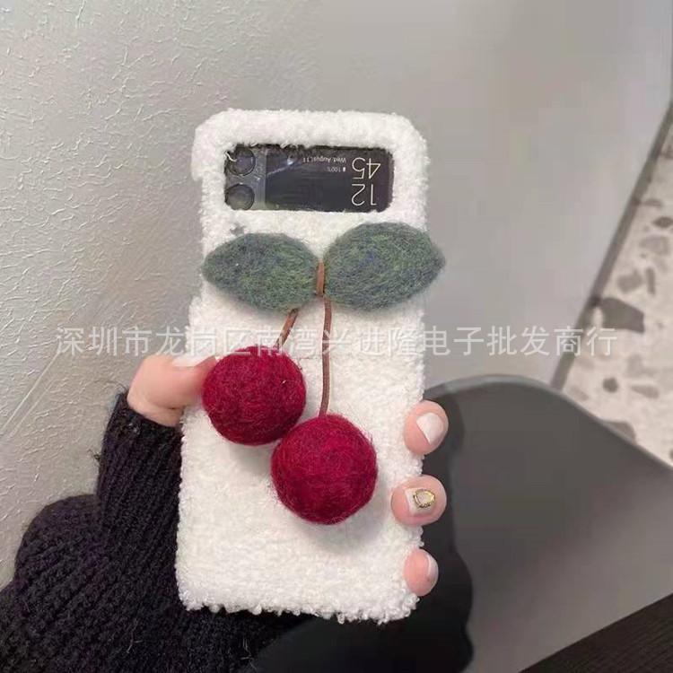 Applicable To Samsung Z Flip4 Plush Mobile Phone Case Zflip3 Bow Pearl Solid Color Protective Case Autumn and Winter Hair Case
