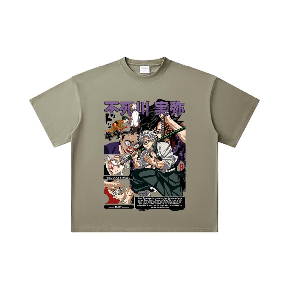 260 GSM Double Yarn 32 Count 100% Cotton Demon Slayer V15 Sanemi Print Unisex Heavy Cotton T Shirt