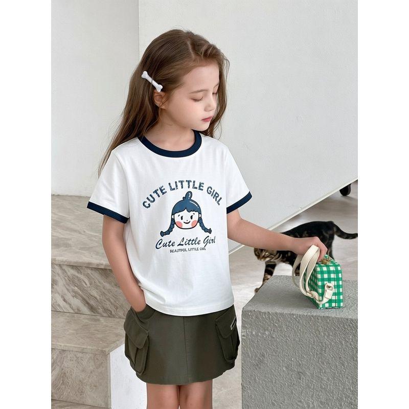 Brand Export Original Children's Clothing Summer New Style Cartoon Girl Print Pure Cotton Short-Sleeved T-Shirt Round Neck Youth Clothing