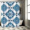 Classic Blue White Ceramic Tile Pattern Shower Curtain Decorative Bath Waterproof Fabric 180X240Cm Home Accessories
