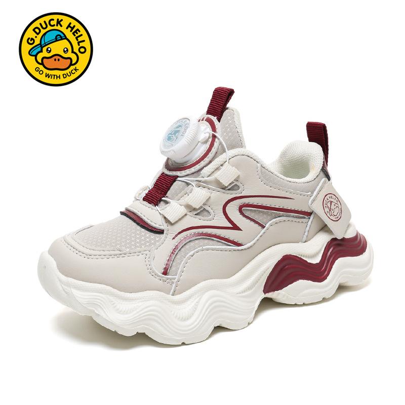 

Little Yellow Duck Boys Sneakers Autumn and Winter 2025 New Rotating Button Running Shoes Boys Leather Waterproof Casual Shoes 37 бордовый