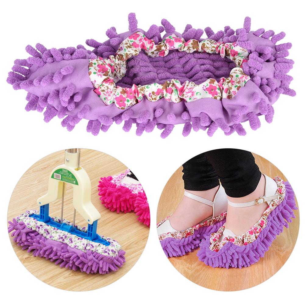 1 Piece Reusable Detachable Washable Household Floor Cleaning Slipper Mop Shoes Cover (Coffee)