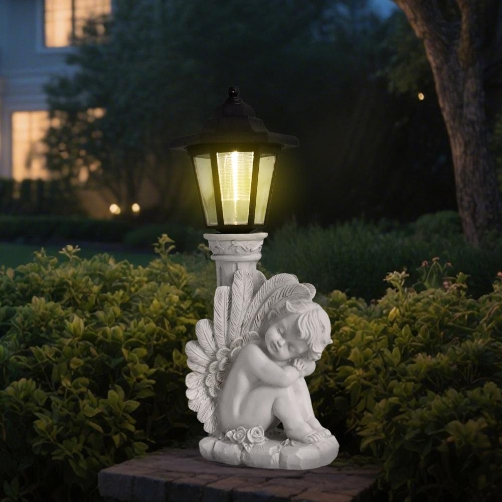 Antique Roman Column Knee Angel Solar Outdoor Light Courtyard Ornament Light For Outdoor Garden Decoration