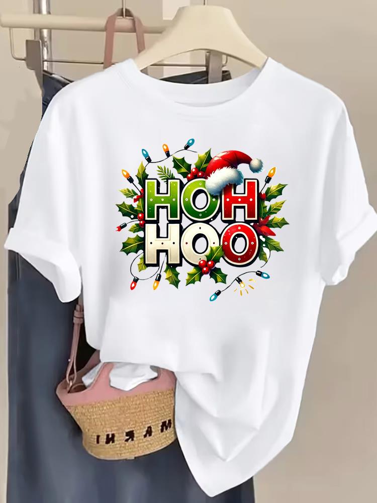 (Asian Size) watercolor tree style Tee Top Christmas Festival New Year Clothing T Shirt Women Fashion Print Female Woman Short Sleeve Graphic T-shirts