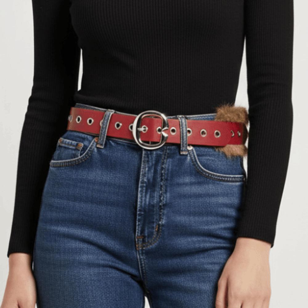 Wide Leather Fur Belt Metal Buckle Y2K Waistband Personality Punk Style Belt  Dress Decoration