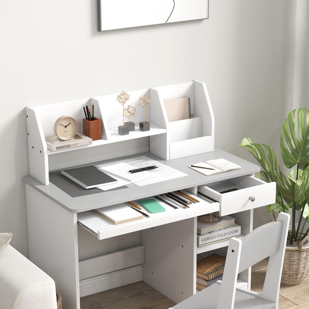 Two-Piece Kids Desk and Chair Set with Storage, for Ages 5-8 Years - Grey