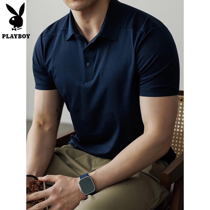 PLAYBOY Men's Half-Zip Quick-Dry Casual Business Polo Shirt
