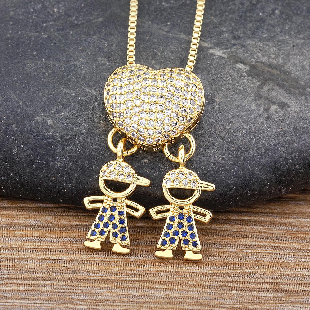 Nidin Luxury Fashion Girls Boys Inlaid Crystal Zircon Pendant Romantic Heart Necklace Exquisite Mother's Day Jewelry Gift