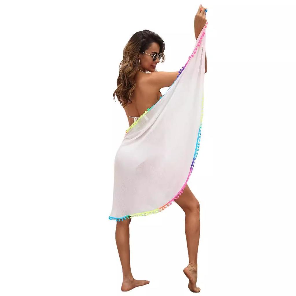 Women's Irregular Stitching Colorful Tassel Beach Dress with Sun Protection