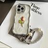Electroplated Epoxy Tulip Mobile Phone Case Apple 17Promax Portable Chain Iphone16 Pearl Lens All Inclusive Soft