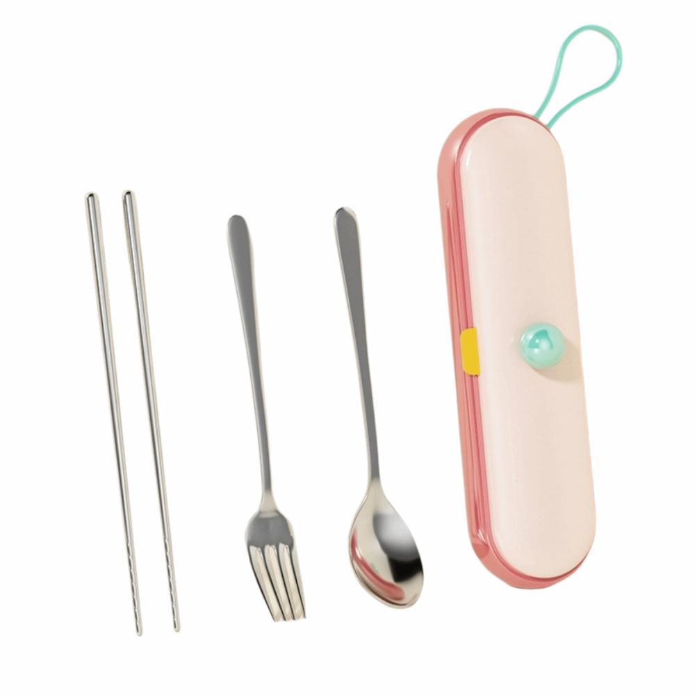 Cartoon Pattern Chopsticks Three-piece Set Stainless Steel Fork Dining Utensils Kit  Outdoor Dining