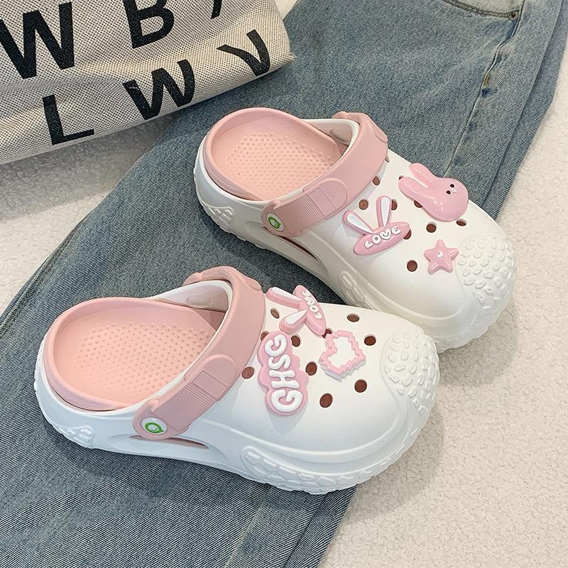 Fashion 2025 New Women Summer Platform Slippers Cute DIY Rabbit Girls Fashion Clogs Thick Sole Female Indoor Beach Slides Street Sandals
