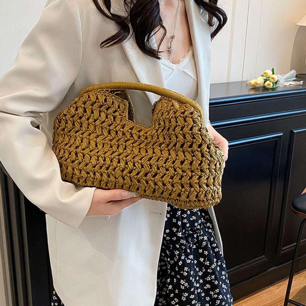 Grass Woven Handbag Large Capacity Weave Tote Bag Trendy Straw Bag Women