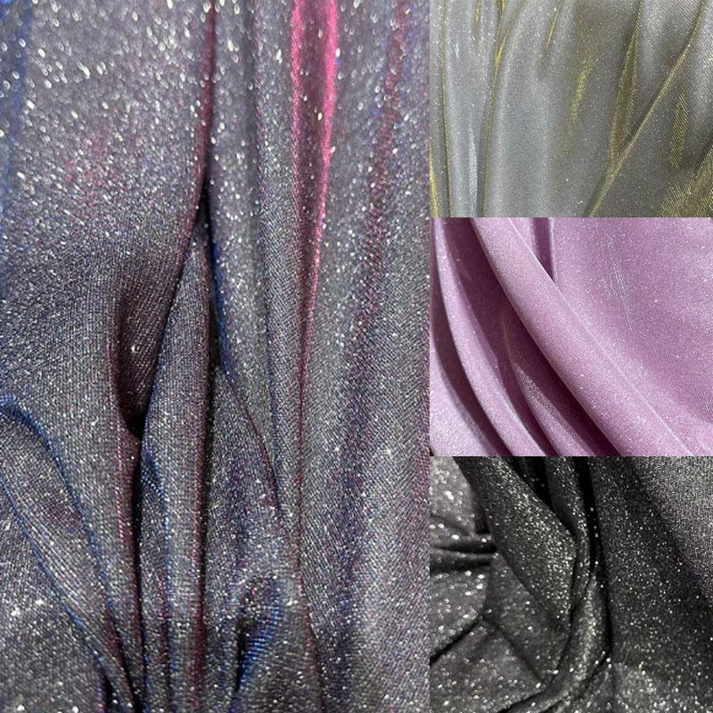 Stretch Knitted Fabric with Glitter By Meters for Clothing Wedding Dresses Sewing Plain Drape Soft Textile Needlework Black Blue