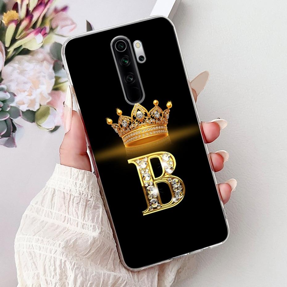 Fashion Crown Initial Letter Case For Xiaomi Redmi Note 8 Pro Note8 8T Soft Silicone TPU Cover For Redmi Note 8 8Pro Phone Cases