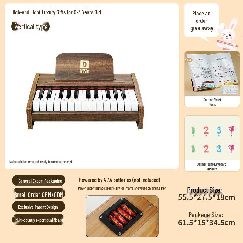 QWbaby 37-Key Children s Wooden Piano - Educational Musical Toy for Ages 3+.