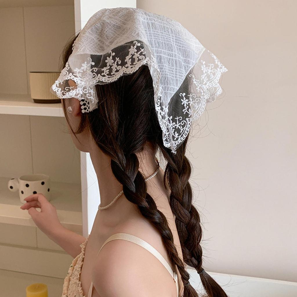 Retro Lace  Headband Print Hair Scarf  Triangle Headscarf  Hair Bands for Womens Girl Fashion Sweet Kerchief