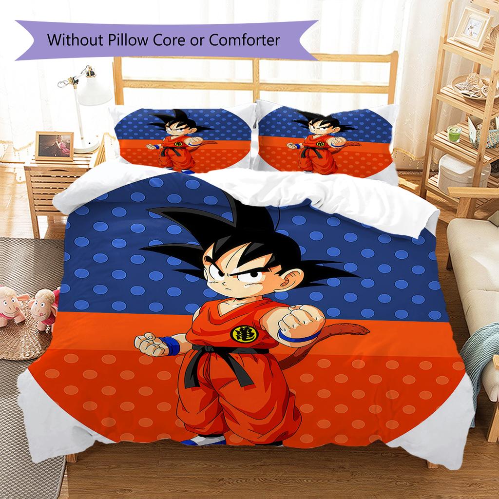 Son Goku Pattern Bedding,Quilt Set Quilt Cover Pillowcase Home Birthday Gift (1 * Duvet Cover + 2 * Pillowcase, Without Core)
