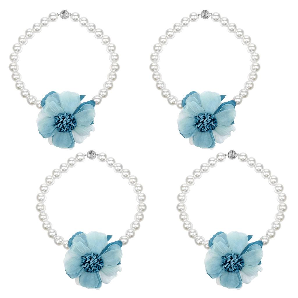 4Pcs Curtain Tiebacks Magnetic Curtain Holdback with Elastic Cord No Drill Window Decor Home Decor Flower Pearl Curtain Buckles