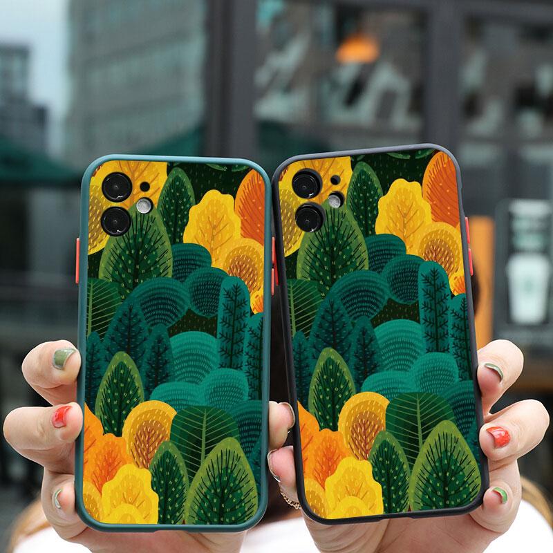 Colorful Tropical Forest Leaves Trees Hand Printed Phone Case For iphone 7 8 Plus SE 2020 11 12 13 14 Pro Max X XS XR Back Cover