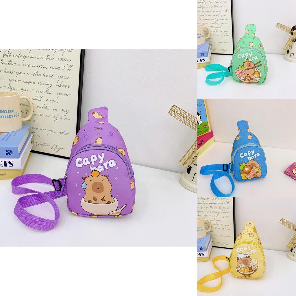 Cartoon Capybara Food Printed Kids Crossbody Bag With Nylon Material For Daily Use And Lightweight Comfort