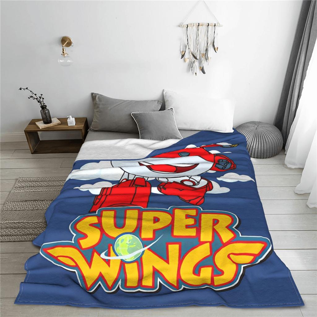 Super Wings Zeichentrick Plüschdecke Junge Mädchen Flanell Überwurfdecke Für Wohnzimmer Weich Warm Individuell DIY Qualität Bettüberwurf