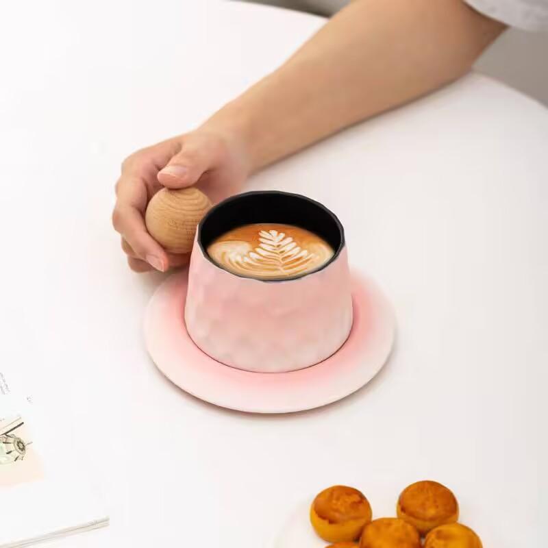 Ceramic Office Cup And Saucer Set, Retro Simple Office Afternoon Tea, High Value Coffee Cup With Bottom Support