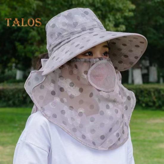 Summer Sun Hat with Wide Brim Dot Print Breathable Holes Neck Protection Outdoor Travel Cycling Hat