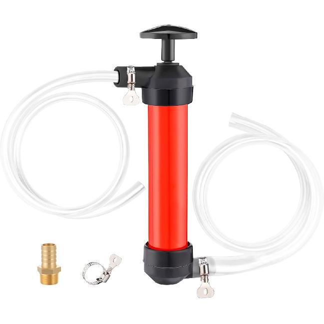 MADHOLLY Hand Fuel Pump With 3 Leakproof Clamps - RV Essentials Winterizing Kit, Antifreeze/Gas/Oil Transfer Siphon Pump