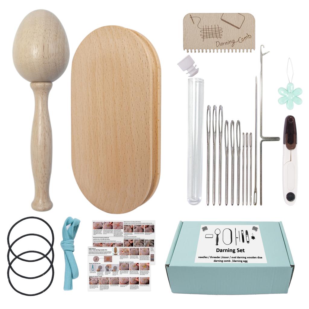 Elliptical Darning Tool Set Beechwood Craft Knitting Repair Kit for Garment Mending | Complete Accessory Set