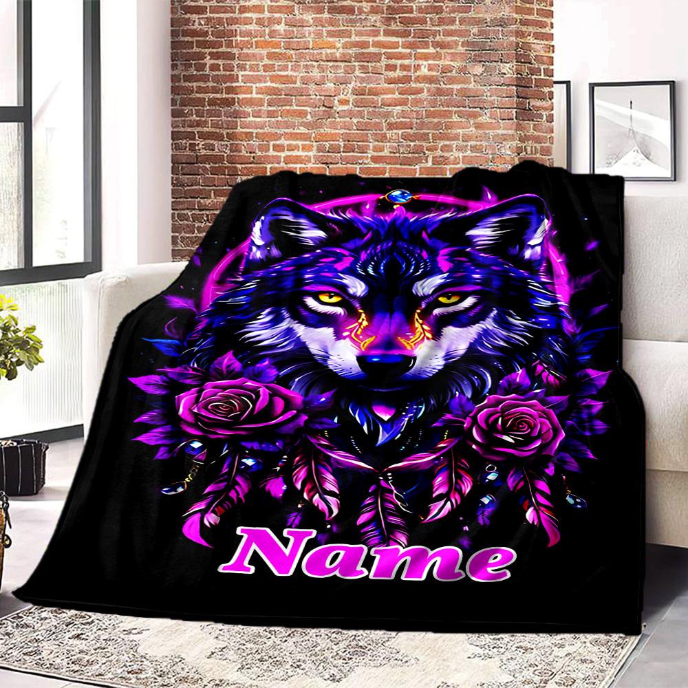 Wolf Roses Dreamcatcher Home Customize Your Name Blankets Comfortable Soft Lightweight Allseason Multipurpose Blanket For Picnics Sofas Offices Beds