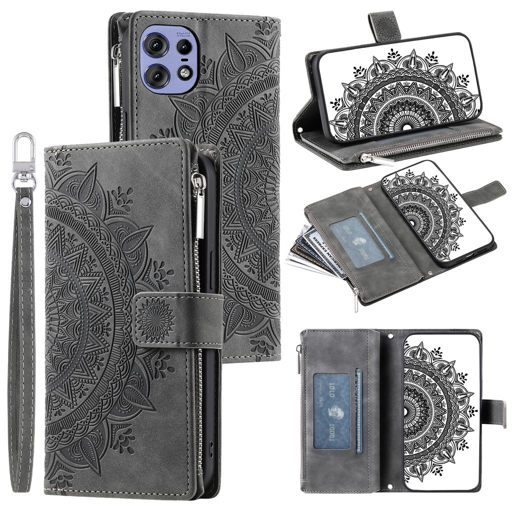 006 For Motorola Edge 50 Pro 5G Case Mandala Flower Leather Flip Zipper Stand Phone Cover