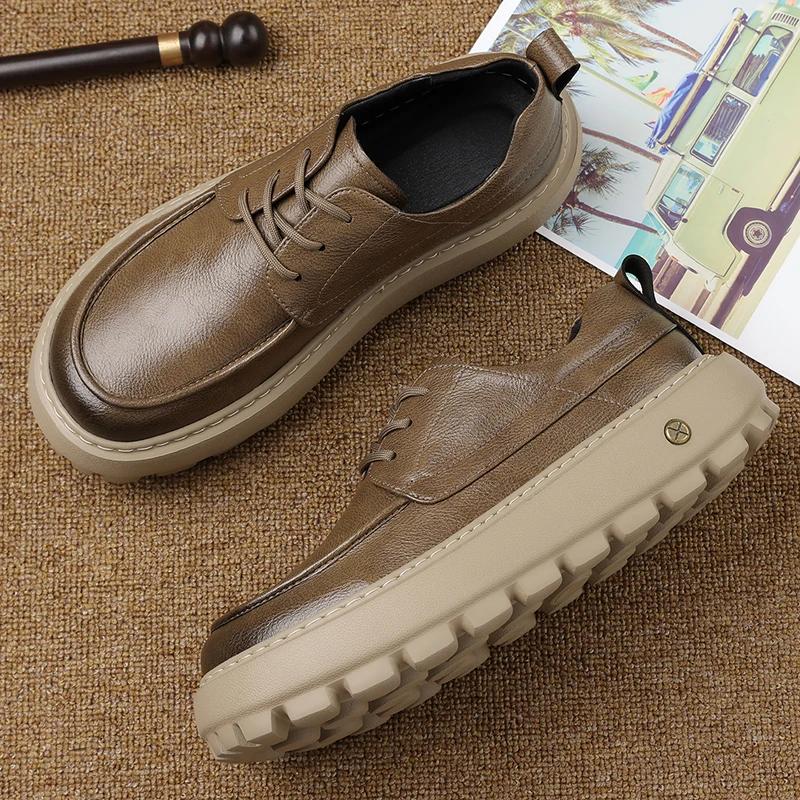 Stylish Thick Bottom Designers Genuine Leather Shoes Walking Slip-on Oxford Shoes New Men Casual Leather Business Tooling Shoes