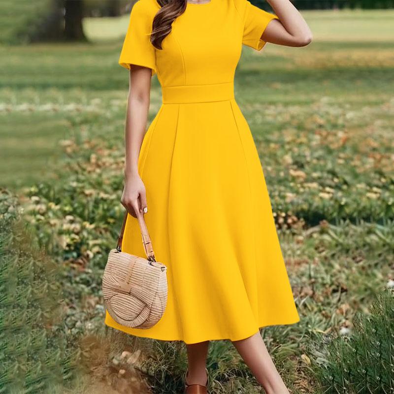 

ZANZEA Женское повседневное летнее платье с круглым вырезом и коротким рукавом 2XL жёлтый