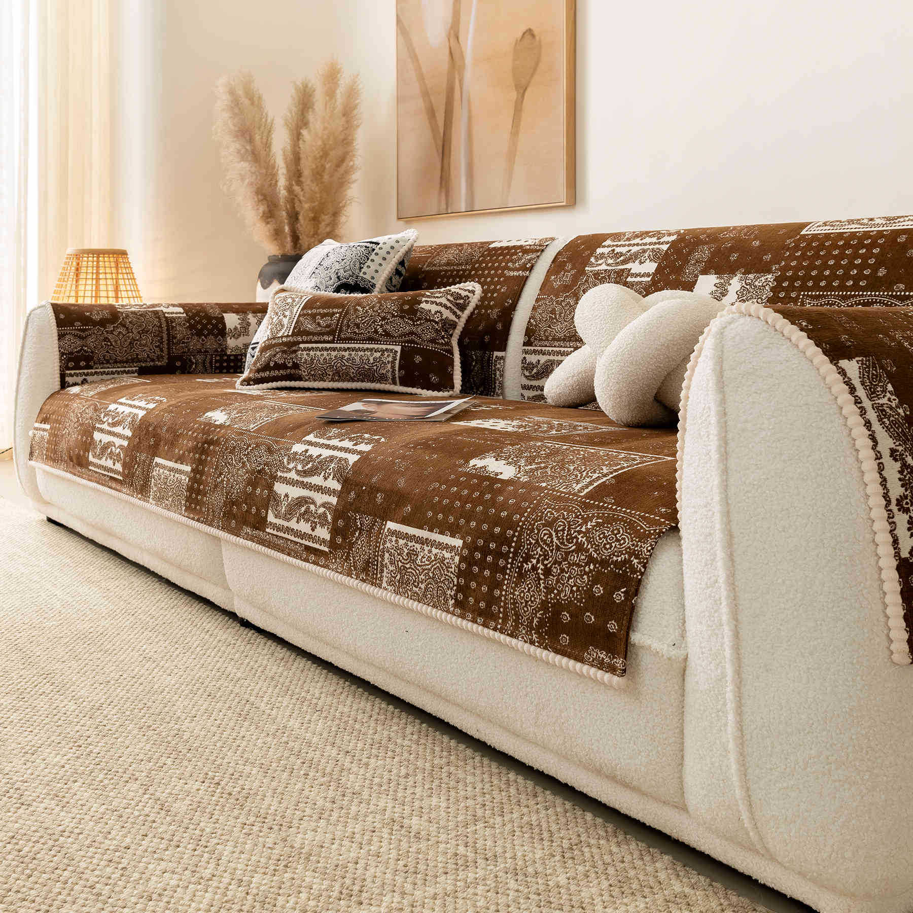 

Bohemian Sofa Cushion Cover Modern Simple Four-Season Universal Chenille Non-Slip Seat Cushion Living Room Straight Sofa 70*70cm