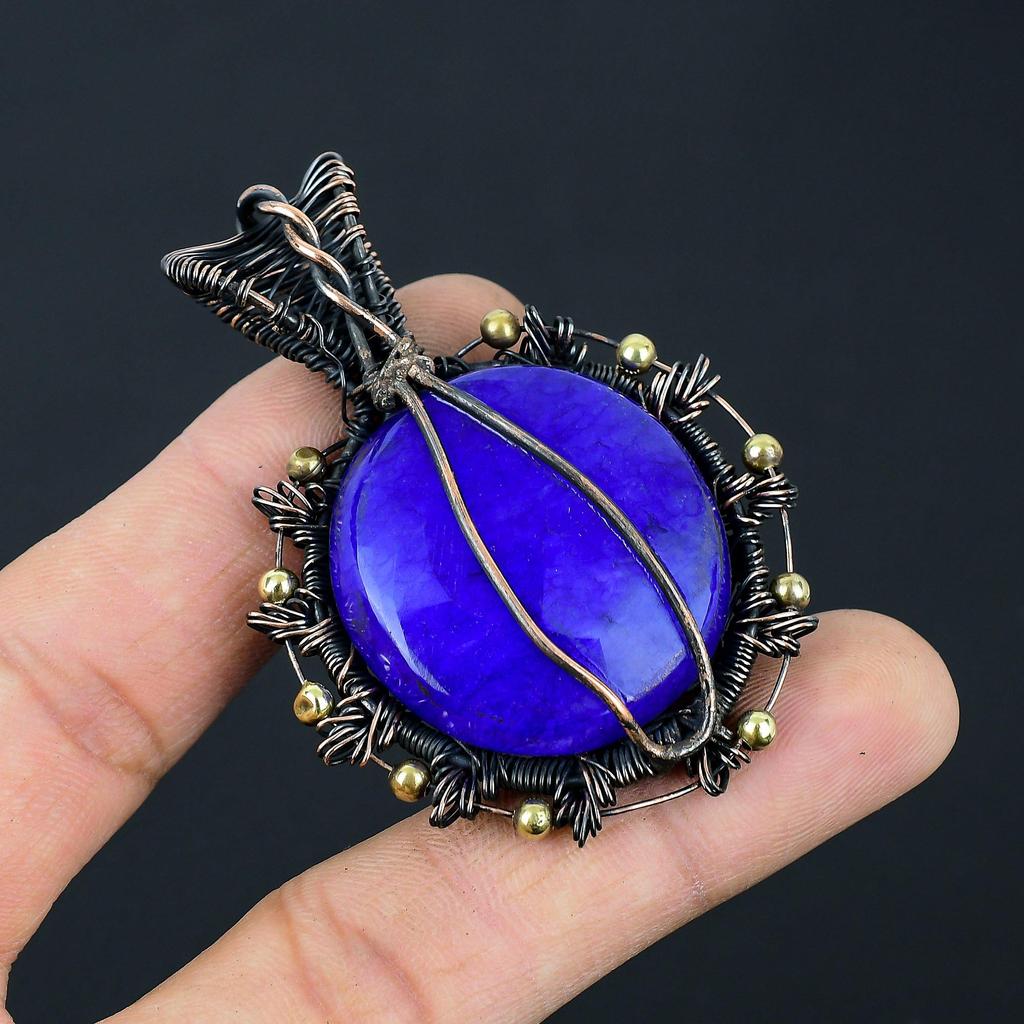 Blå Safir Laboratorie-skapt Edelsten Håndlaget Kobbertrådinnpakning Sølvsmykke Anheng For Kjærlighet