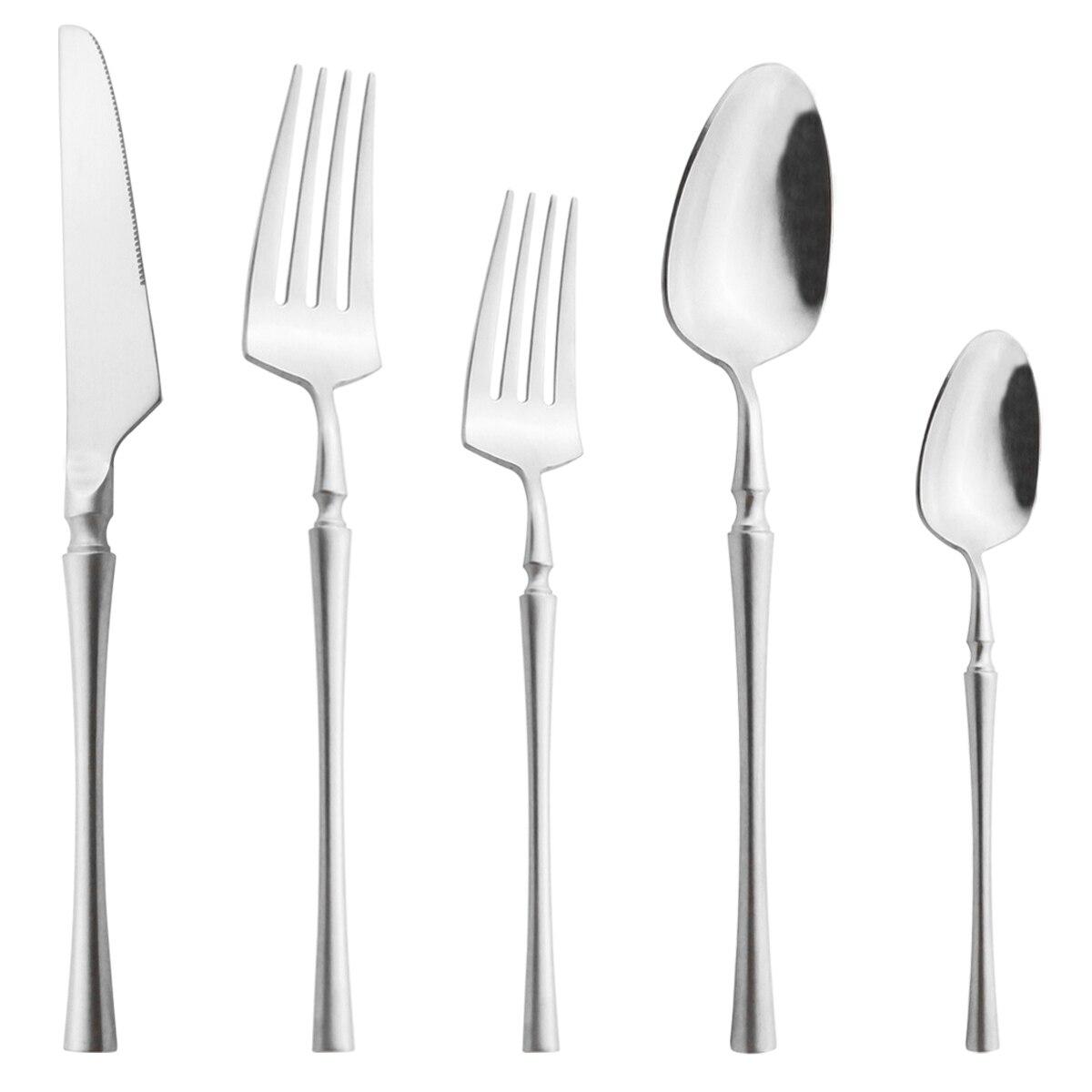 

5 шт./компл. матовая посуда из нержавеющей стали 304, набор посуды из розового золота, набор столовых приборов, десертная вилка, ножи, ложка, набор кухонных столовых приборов серебряный