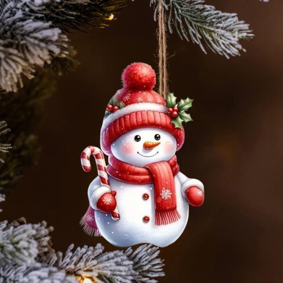 Snømann Juletrepynt Akryl Tegneserie Snømann Hengepynt for Bakspeil i Bil Vindu Juletre Festdekor