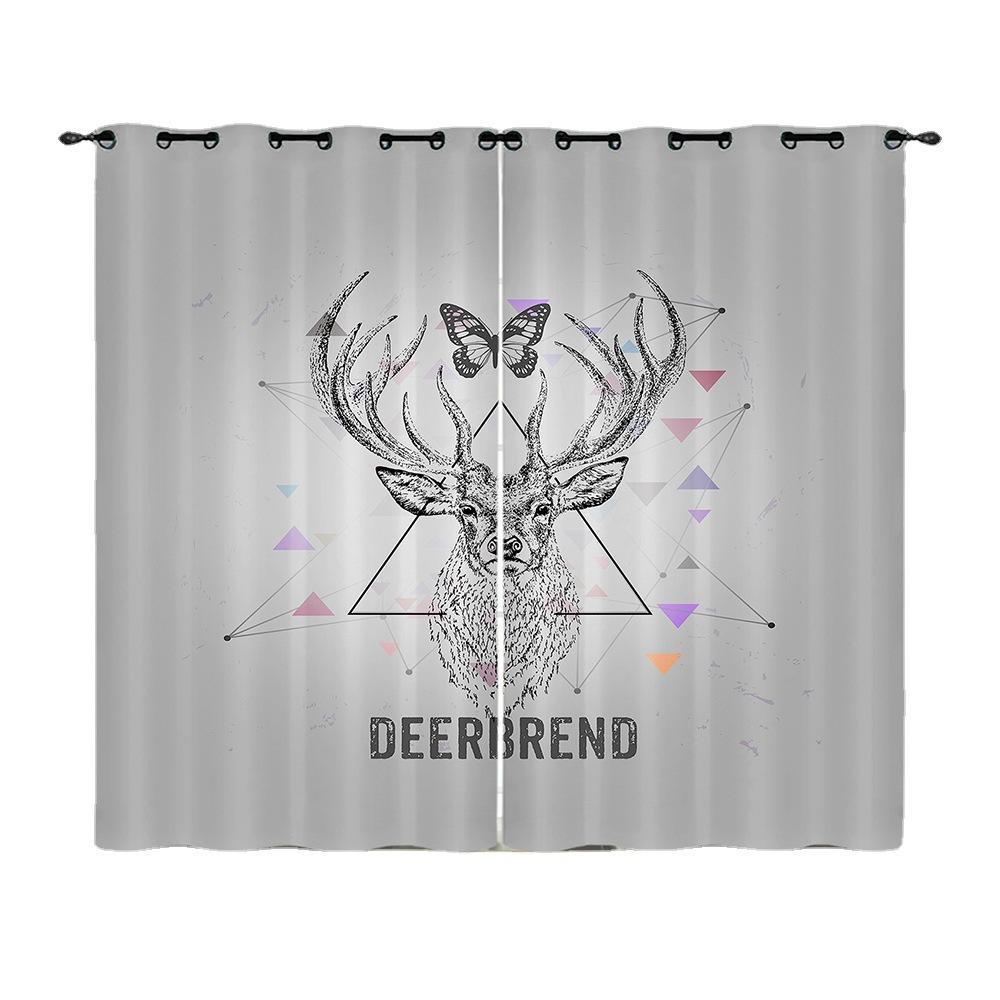 Curtains Animal Deer Pastoral Curtains Digital Printing Blackout Curtains No Punching