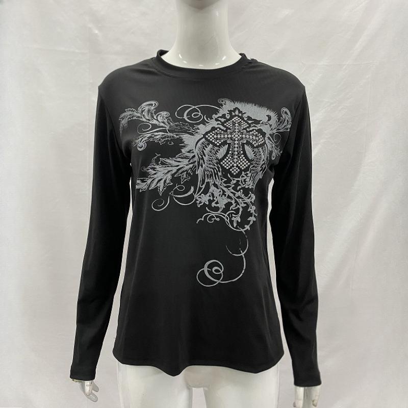 Y2K Spicy Girl Printed Long Sleeved Round Neck Slim Fit Top