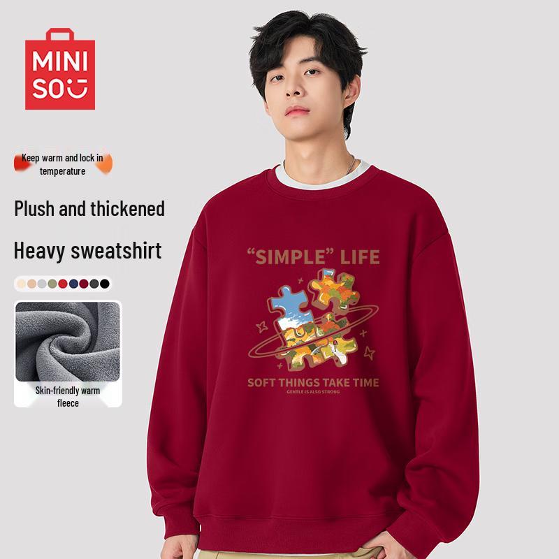 

MINISO Men s Fleece-Lined Round Neck Sweatshirt 3XL