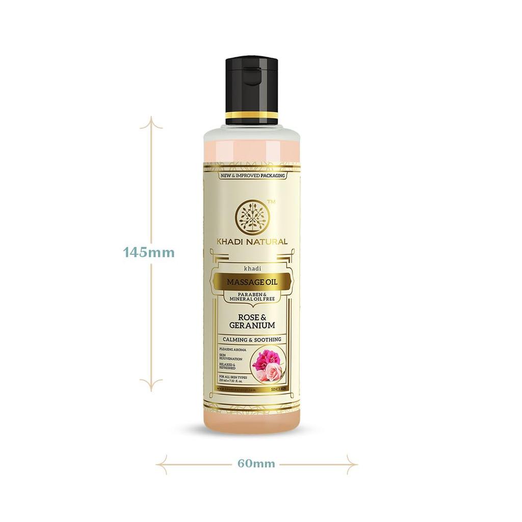 Khadi Natural Ayurvedic Rose Geranium Massage Oil 210 Ml Relaxing Body Oil For All Skin Types Paraben Free