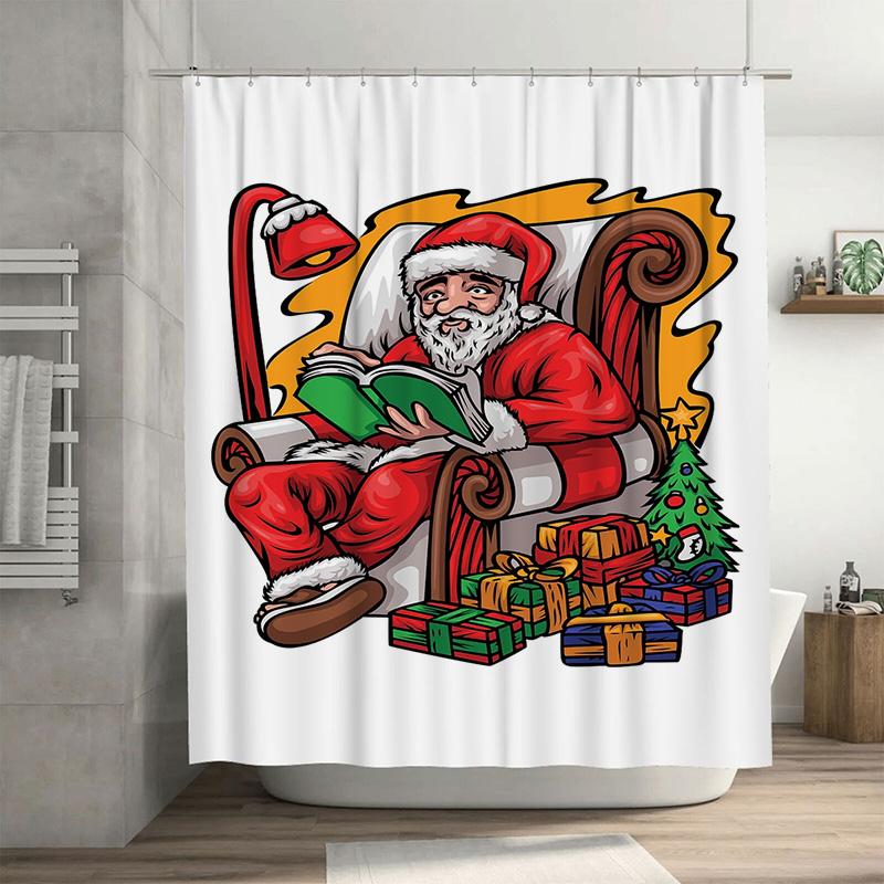 

Tuniu Festive Santa Claus Reading Book Bathroom Shower Curtain Merry Christmas Holiday Decor Cute Fun Xmas Home Decoration Washa W60H190(CM)-1 Pcs