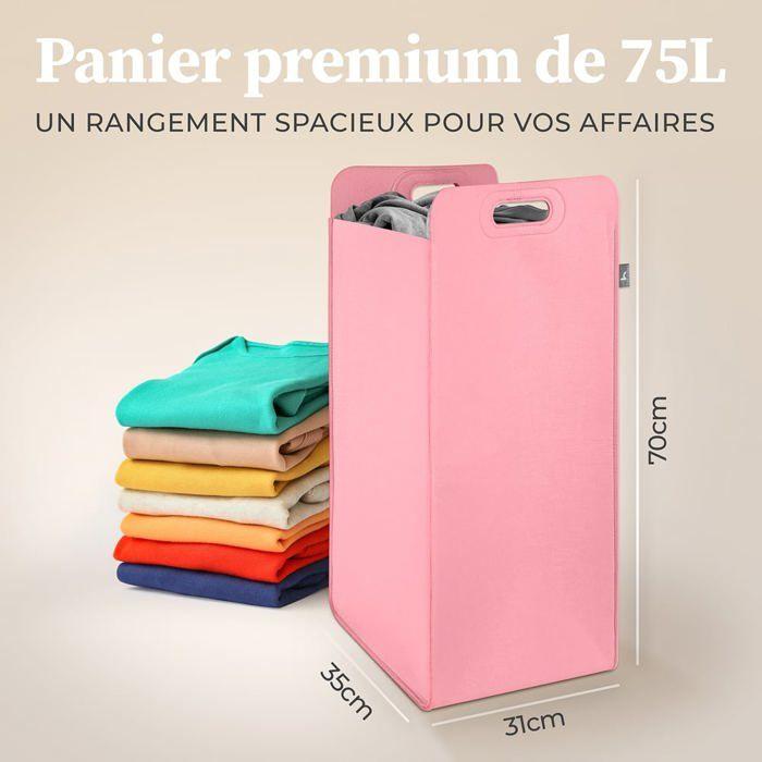 Panier à linge - hennez - katy - feutre - rose - 75 litres
