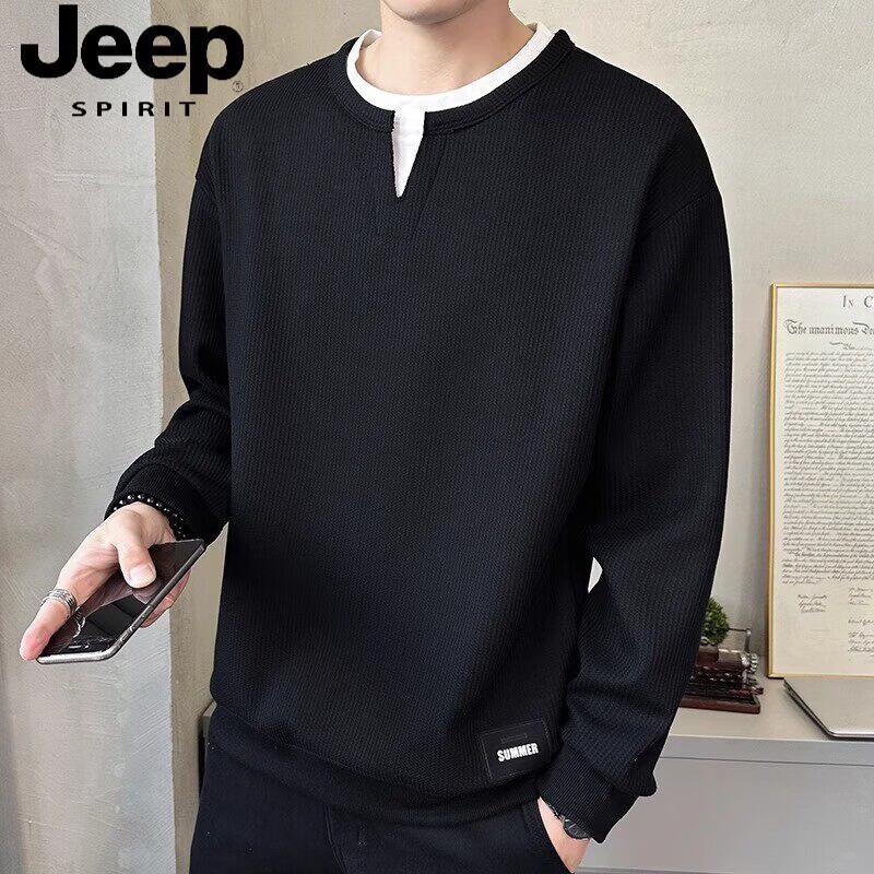 JEEP SPIRIT Faux Layered Round Neck Long Sleeve T-Shirt 2XL
