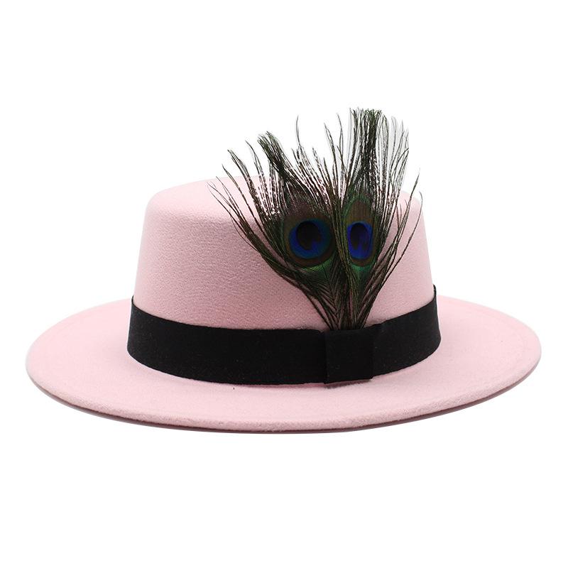 British Style Peacock Feather Classic Retro Woolen Flat Hat Big Eaves Hat Season Men And Women Couple Hat